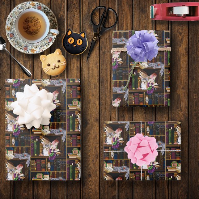 Fairy Cats Books Library Fantasy Wrapping Paper Sheet (Creator Uploaded)