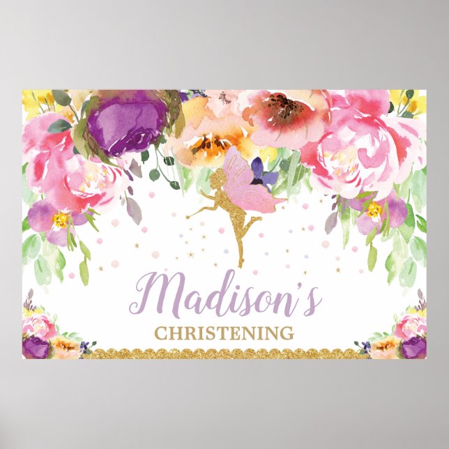 Fairy Christening Baptism Backdrop Banner Floral Poster (Front)