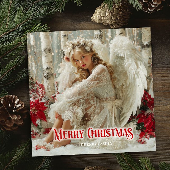 Fairy Christmas angel red poinsettias elegant card (Fairy Christmas angel red poinsettias elegant greeting card

)