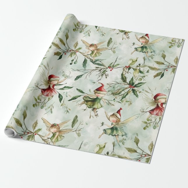 Fairy Christmas Wrapping Papers, Whimsical Gift Wrapping Paper (Unrolled)