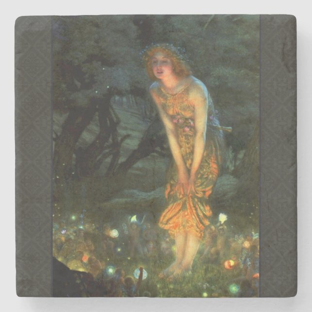 Fairy Circle Fairies Midsummer Eve Stone Coaster (Front)