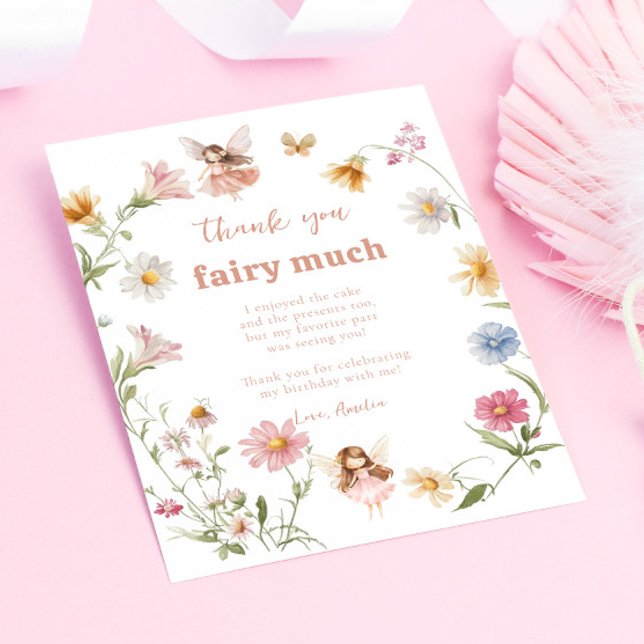 Fairy Colourful Widflower Girl 1st Birthday Thank You Card (Creator Uploaded)
