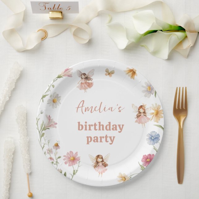 Fairy Colourful Widflower Girls 1st Birthday Paper Plate (Wedding)