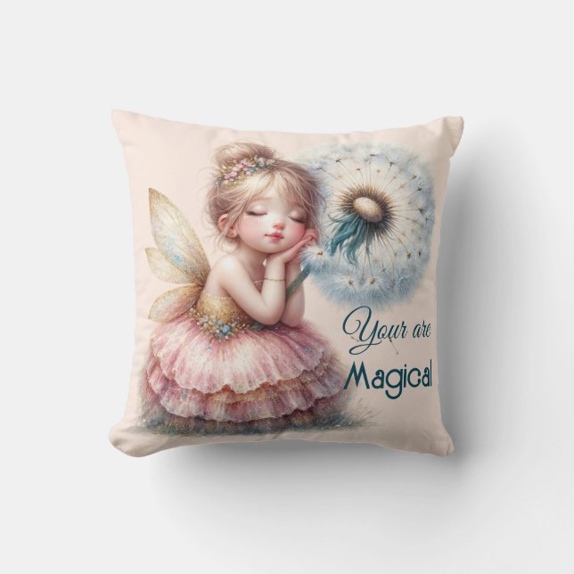 Fairy Core Style Throw Pillow in Paste Pink & Blue (Front)