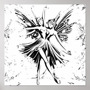 Fairy Dance Black and White Drawing Poster
