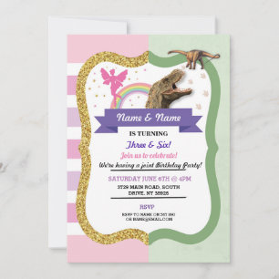 Fairy & Dinosaur Joint Boy Girl Birthday  Invitation