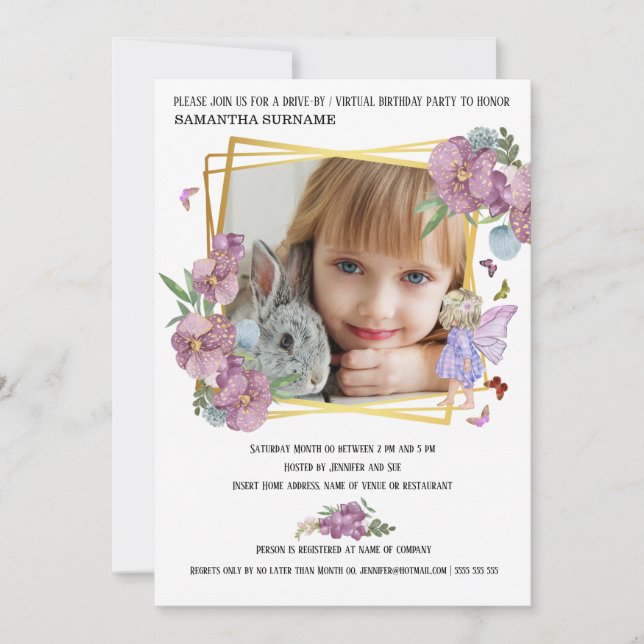 Fairy DIY photo butterfly garden birthday Invitation (Front)