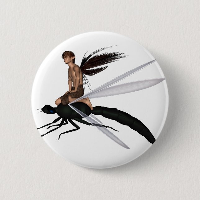 Fairy Dragonfly Rider 6 Cm Round Badge (Front)
