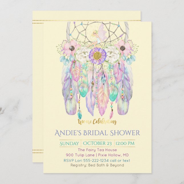 Fairy Dream Catcher Boho Any Colour Paper Invitation (Front/Back)