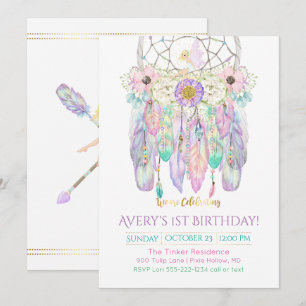 Fairy Dream Catcher Boho Feathers Arrows Invitation
