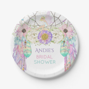 Fairy Dream Catcher Boho Feathers Crystals Paper Plate