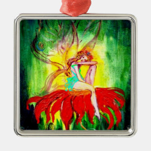 FAIRY DREAMING ON A FLOWER METAL TREE DECORATION