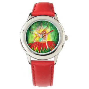 FAIRY DREAMING ON A RED FLOWER WATCH