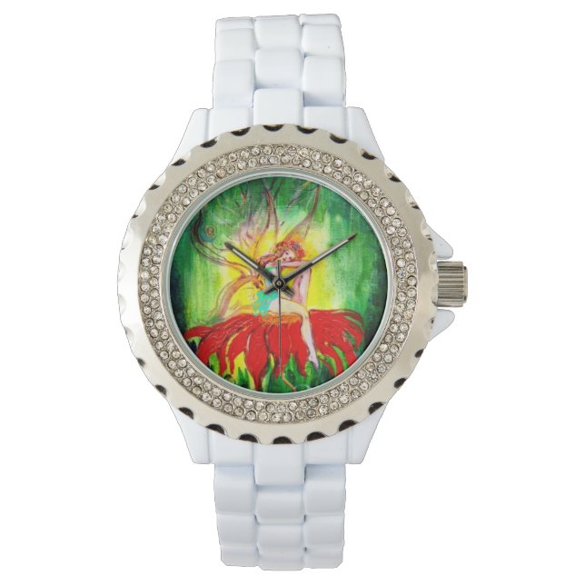FAIRY DREAMING ON A RED FLOWER WATCH (Front)