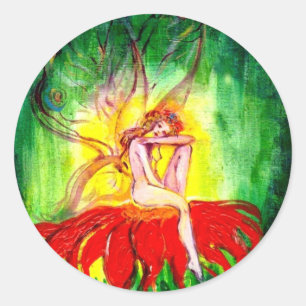 FAIRY DREAMING ON THE FLOWER CLASSIC ROUND STICKER