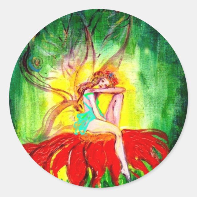FAIRY DREAMING ON THE FLOWER CLASSIC ROUND STICKER (Front)