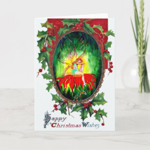 FAIRY DREAMING ON THE RED FLOWER HOLIDAY CARD
