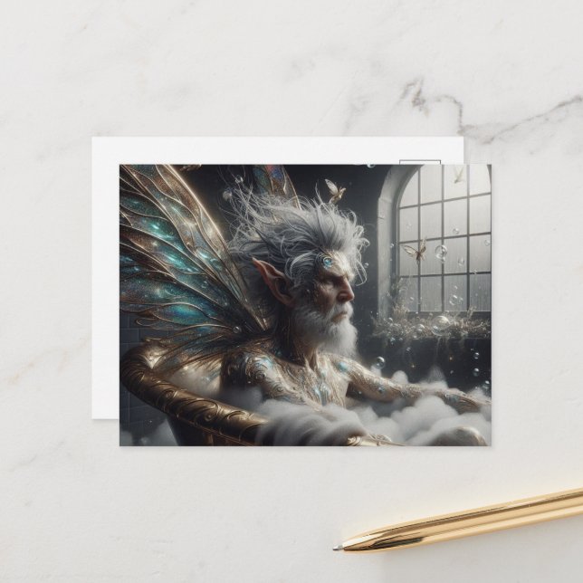 Fairy elder man with Grey Hair in the gold bathtub Postcard (Front/Back In Situ)