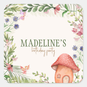 Fairy Enchanted Forest Mushroom Greenery Floral Square Sticker