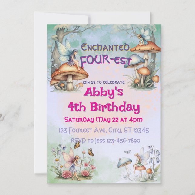 Fairy Enchanted Four-est birthday Invitation (Front)