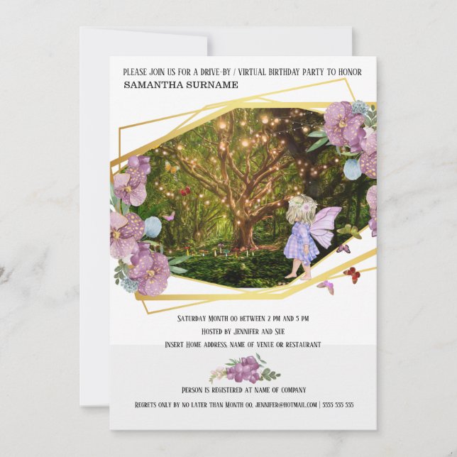 Fairy enchanted garden string lights butterflies invitation (Front)