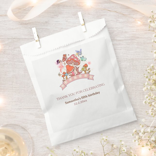  Fairy Enchanted Mashroom Minimal 1st Birthday  Favour Bags (Clipped)
