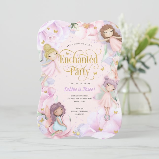 Fairy Enchanted Party, Garden Flower girl birthday Invitation (Standing Front)