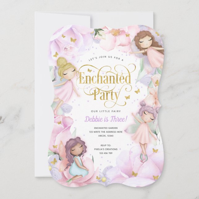 Fairy Enchanted Party, Garden Flower girl birthday Invitation (Front)