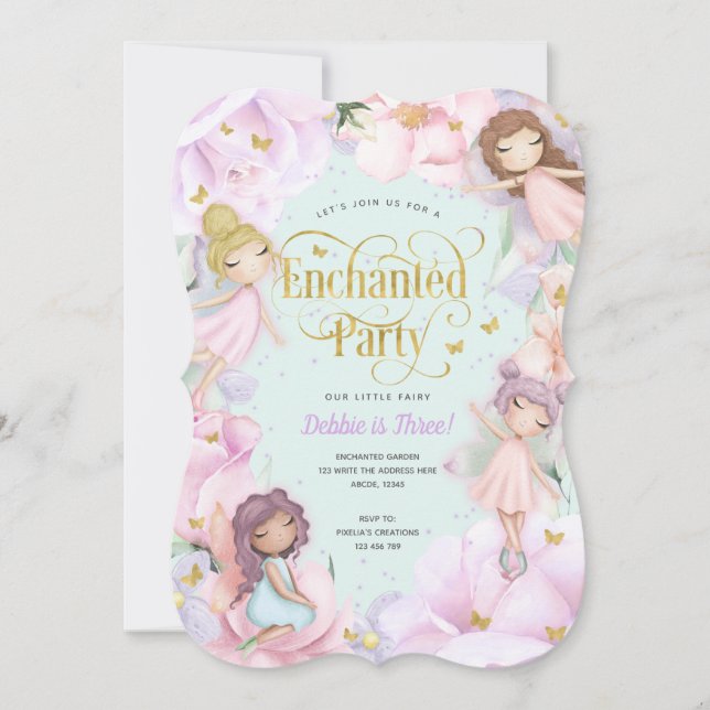 Fairy Enchanted Party, Garden Flower girl birthday Invitation (Front)