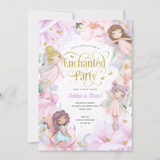 Fairy Enchanted Party, Garden Flower girl birthday Invitation (Front)