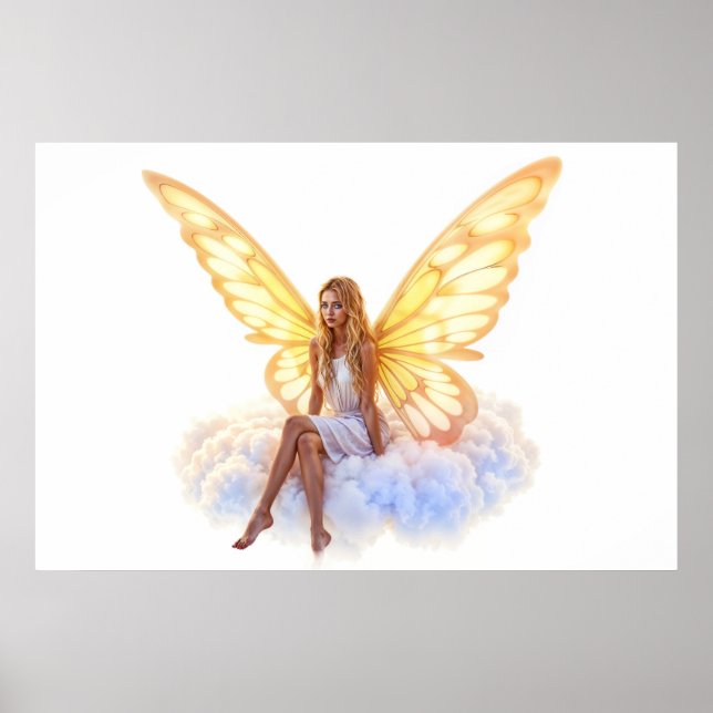 Fairy fantasy blonde girl cloud sitting magical poster (Front)