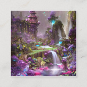 Fairy Fantasy Castle Landscape Square Business Card