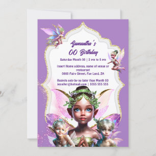 Fairy fantasy whimsical pixie princess purple girl invitation