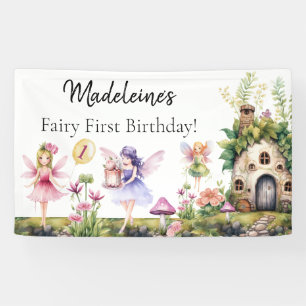 Fairy First 1st Birthday Enchanted Garden Backdrop Banner
