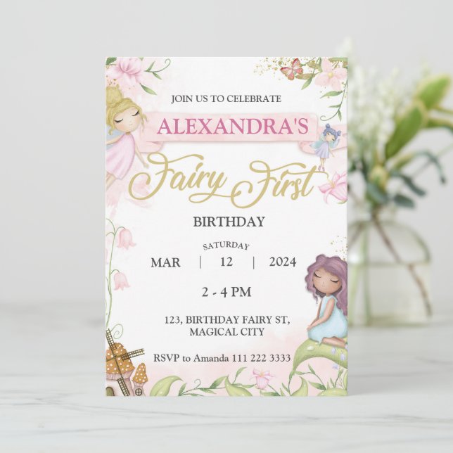 Fairy First 1st Birthday Girl Forest Mushroom Invitation (Standing Front)