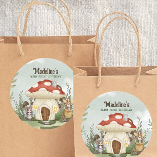 Fairy First 1st Birthday Mushroom Forest Animals Classic Round Sticker