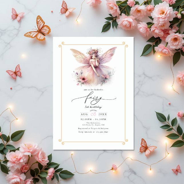 Fairy First 1st Birthday Party Invitation (Fairy First 1st Birthday Party Invitation)