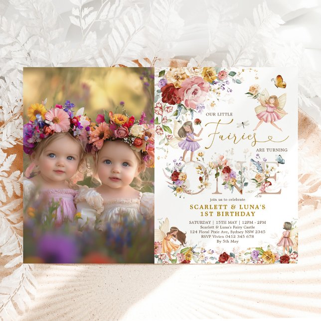 Fairy First 1st Birthday Twin Girls Floral Garden Invitation (Creator Uploaded)