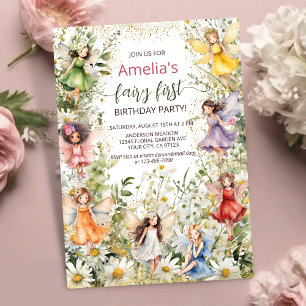 Fairy First 1st Colourful Magical Cute Birthday Invitation