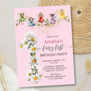 Fairy First 1st Colourful Magical Cute Birthday Invitation