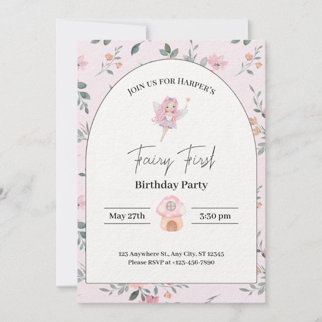 fairy first birthday 1st birthday invitations (Front)