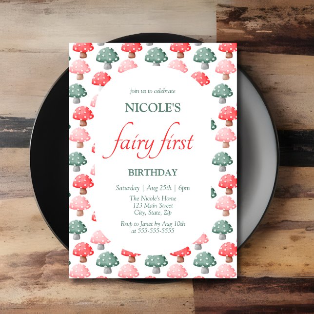 Fairy First Birthday Cute Colourful Mushroom Invitation (Creator Uploaded)