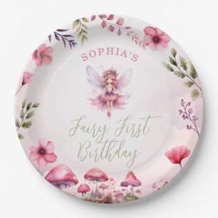 Fairy First Birthday Enchanted Forest Mushroom Paper Plate