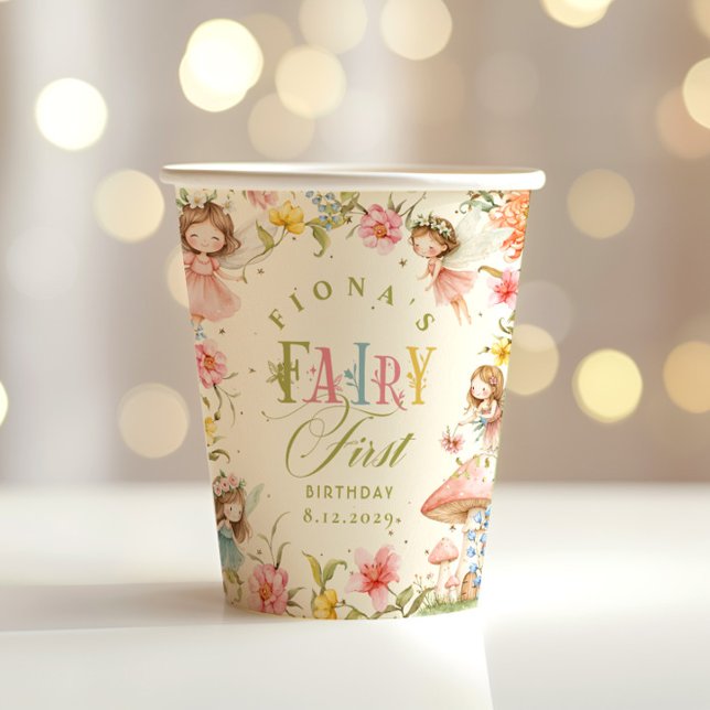 Fairy First Birthday Enchanted Garden Bright Paper Cups (Creator Uploaded)