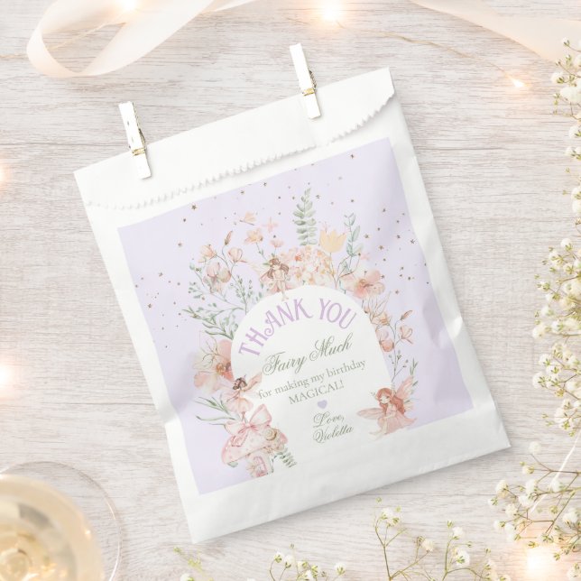Fairy First Birthday Enchanted garden Lilac Favour Bags (Clipped)