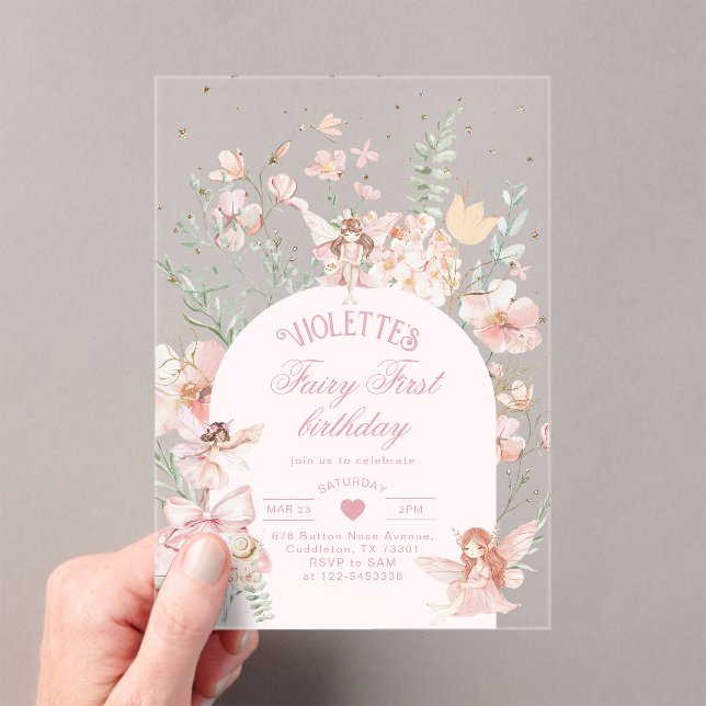 Fairy First Birthday Enchanted garden Whimsical Acrylic Invitations (Insitu (Handheld))