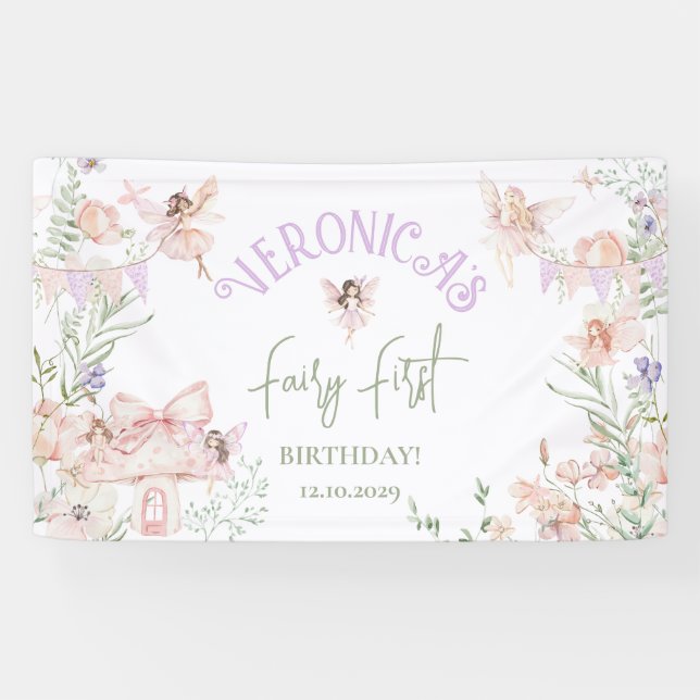 Fairy First Birthday Enchanted garden Whimsical Banner (Horizontal)