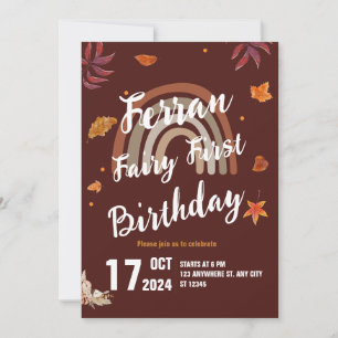Fairy First Birthday Fall Boho Rainbow  Invitation