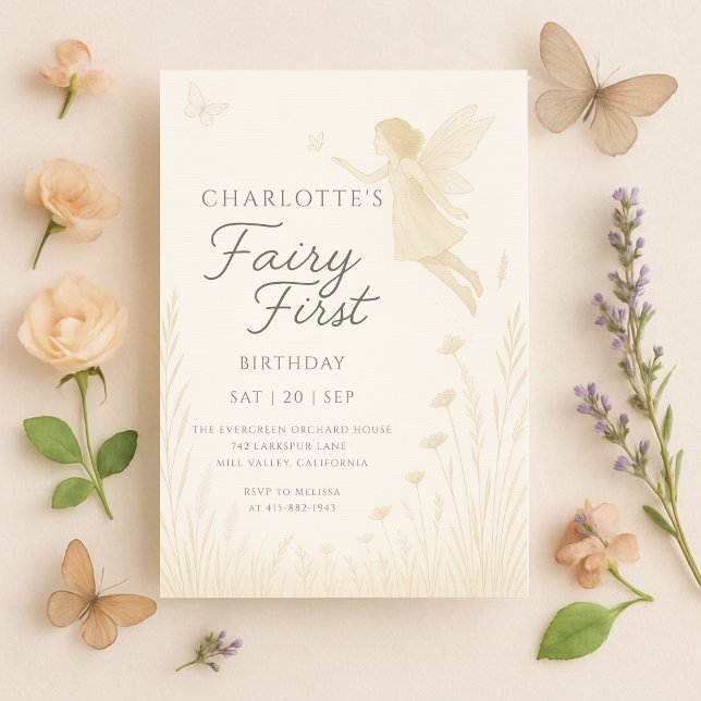 Fairy First Birthday Floral Watercolor Invitation (Creator Uploaded)
