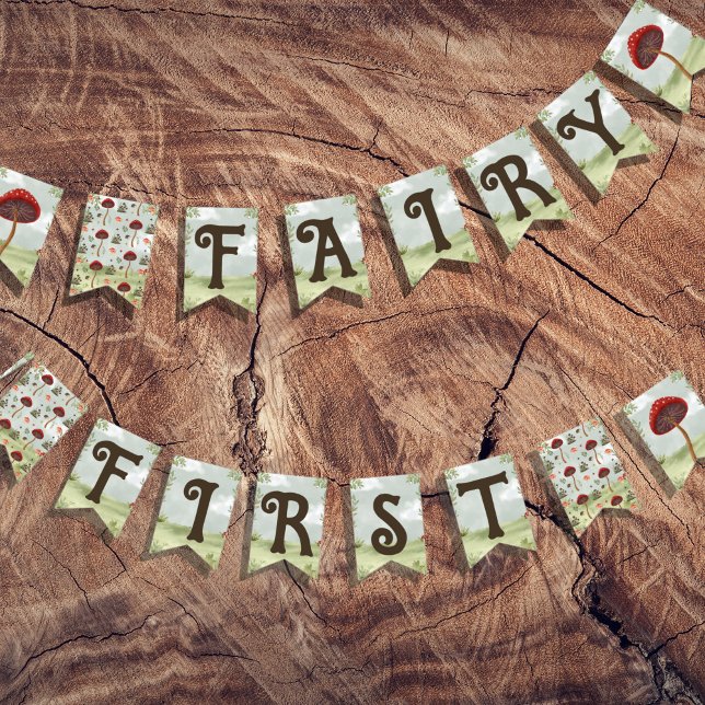 Fairy First Birthday Forest Garden Mushroom Bunting (Fairy First Birthday Bunting)